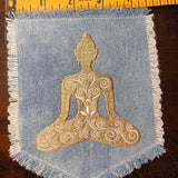 Meditation YOGA Namaste Pose HOT POCKET Embroidered Stitched gold Hand Bleached Denim Hippie Pocket 5.5 X 4.5 Good Karma Frayed Edges Sew On Yoga & Pilates