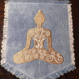 Meditation YOGA Namaste Pose HOT POCKET Embroidered Stitched gold Hand Bleached Denim Hippie Pocket 5.5 X 4.5 Good Karma Frayed Edges Sew On Yoga & Pilates