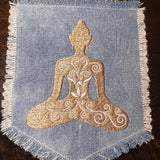 Meditation YOGA Namaste Pose HOT POCKET Embroidered Stitched gold Hand Bleached Denim Hippie Pocket 5.5 X 4.5 Good Karma Frayed Edges Sew On Yoga & Pilates