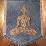 Meditation YOGA Namaste Pose HOT POCKET Embroidered Stitched gold Hand Bleached Denim Hippie Pocket 5.5 X 4.5 Good Karma Frayed Edges Sew On Yoga & Pilates