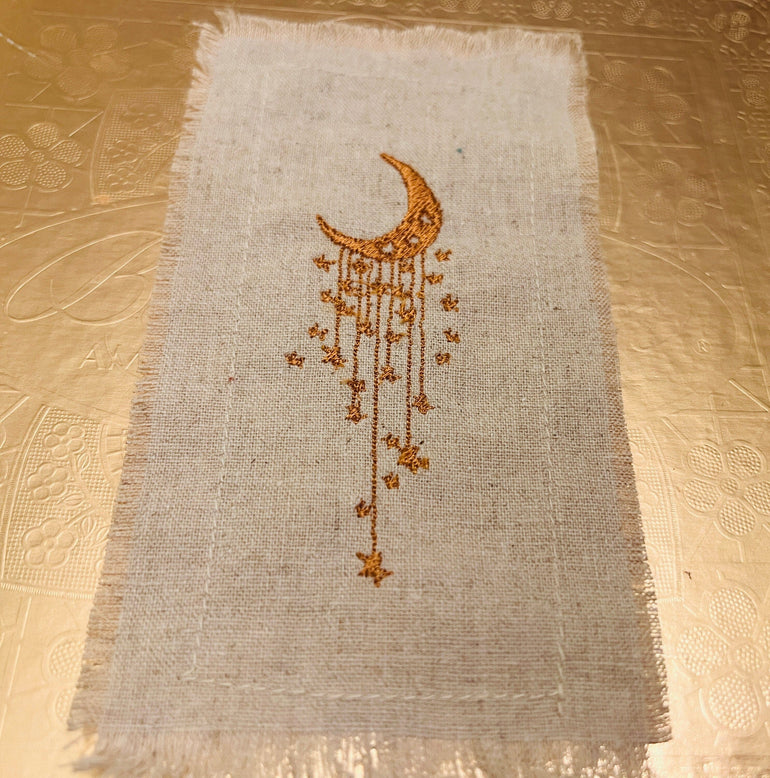 MOON JEWELS Golden Moon STARS beige Linen Patch 6x3 frayed edges sew on Decal Iron Moons shabby chic magnolia pearl Boho patches embroidery Appliques & Patches