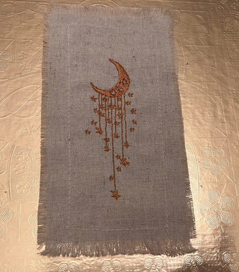 MOON JEWELS Golden Moon STARS beige Linen Patch 6x3 frayed edges sew on Decal Iron Moons shabby chic magnolia pearl Boho patches embroidery Appliques & Patches