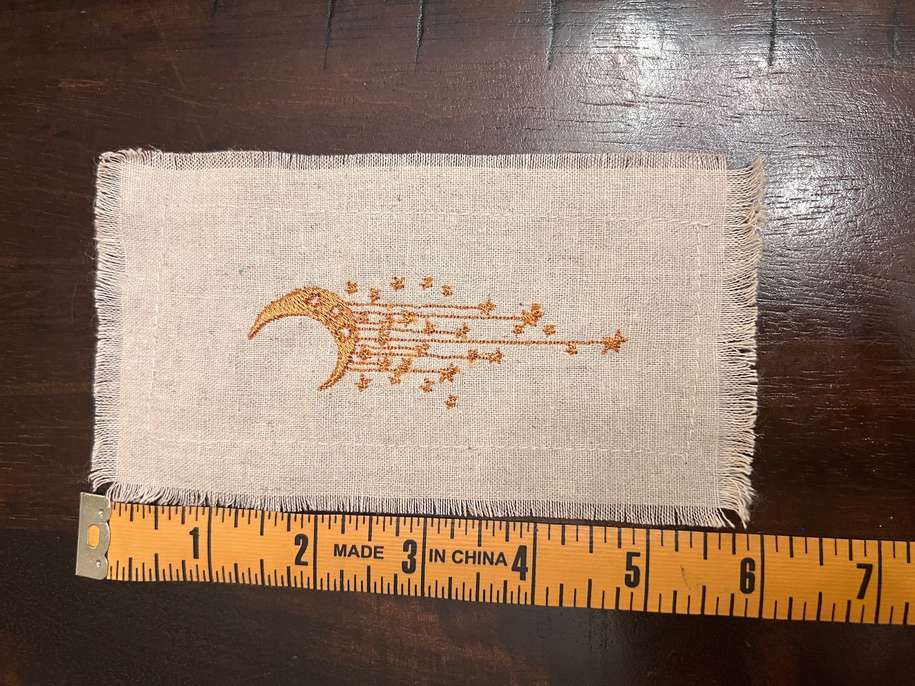 MOON JEWELS Golden Moon STARS beige Linen Patch 6x3 frayed edges sew on Decal Iron Moons shabby chic magnolia pearl Boho patches embroidery Appliques & Patches