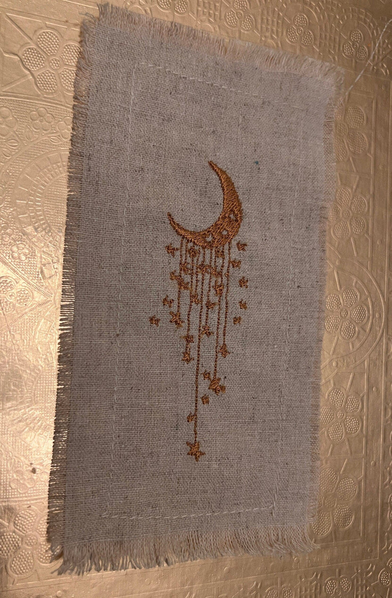 MOON JEWELS Golden Moon STARS beige Linen Patch 6x3 frayed edges sew on Decal Iron Moons shabby chic magnolia pearl Boho patches embroidery Appliques & Patches