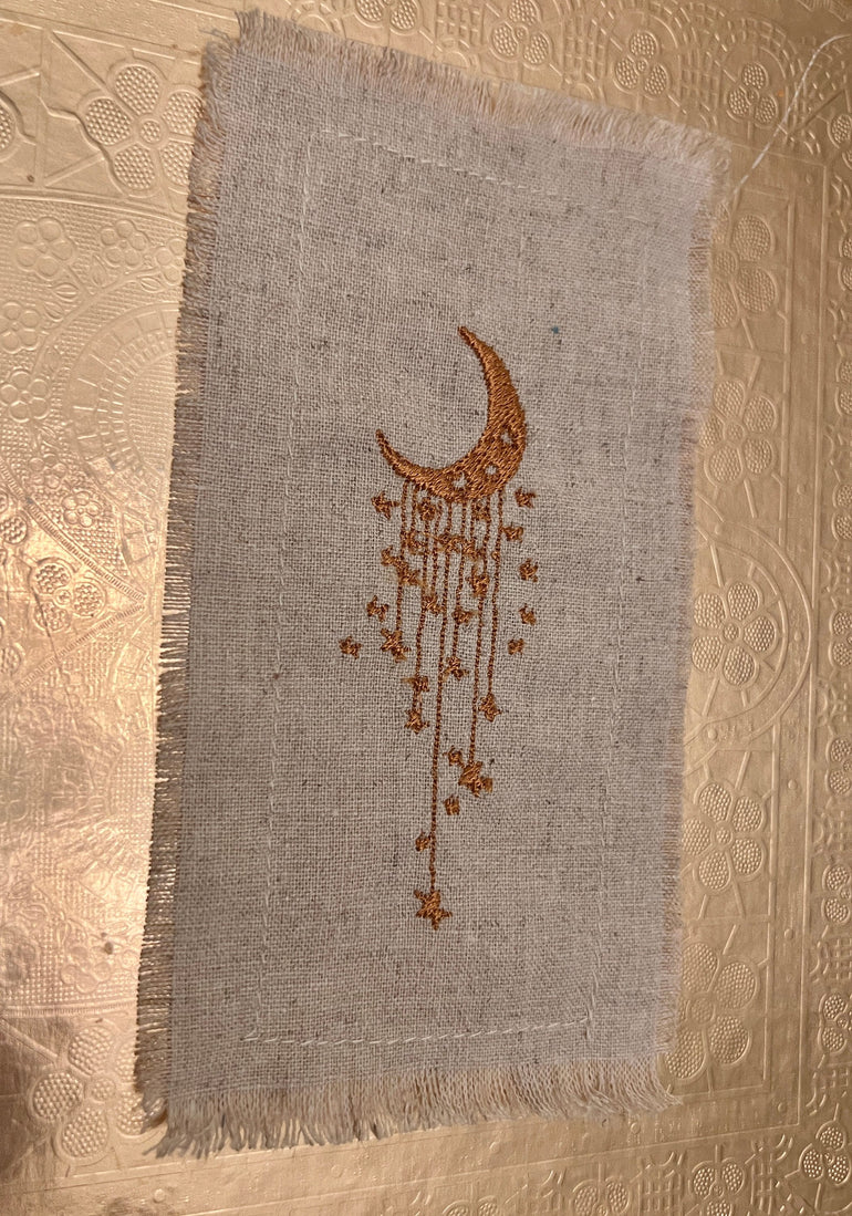 MOON JEWELS Golden Moon STARS beige Linen Patch 6x3 frayed edges sew on Decal Iron Moons shabby chic magnolia pearl Boho patches embroidery Appliques & Patches