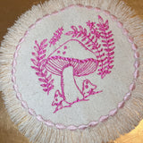 MUSHROOMS Round PATCH fringed border art Natural Beige Denim Iron On patch 5.5 little hippie magic mushy embroidered Decal pin frayed sewn Appliques & Patches