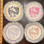 MUSHROOMS Round PATCH fringed border art Natural Beige Denim Iron On patch 5.5 little hippie magic mushy embroidered Decal pin frayed sewn Appliques & Patches