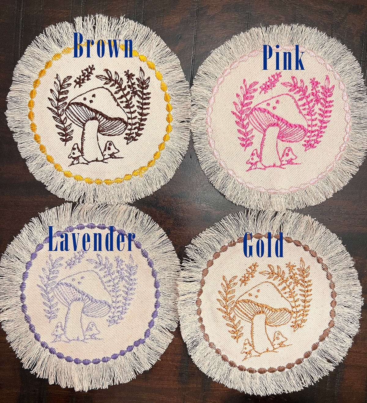 MUSHROOMS Round PATCH fringed border art Natural Beige Denim Iron On patch 5.5 little hippie magic mushy embroidered Decal pin frayed sewn Appliques & Patches