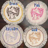 MUSHROOMS Round PATCH fringed border art Natural Beige Denim Iron On patch 5.5 little hippie magic mushy embroidered Decal pin frayed sewn Appliques & Patches
