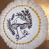 MUSHROOMS Round PATCH fringed border art Natural Beige Denim Iron On patch 5.5 little hippie magic mushy embroidered Decal pin frayed sewn Appliques & Patches
