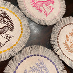 MUSHROOMS Round PATCH fringed border art Natural Beige Denim Iron On patch 5.5 little hippie magic mushy embroidered Decal pin frayed sewn Appliques & Patches