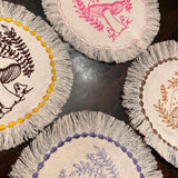 MUSHROOMS Round PATCH fringed border art Natural Beige Denim Iron On patch 5.5 little hippie magic mushy embroidered Decal pin frayed sewn Appliques & Patches