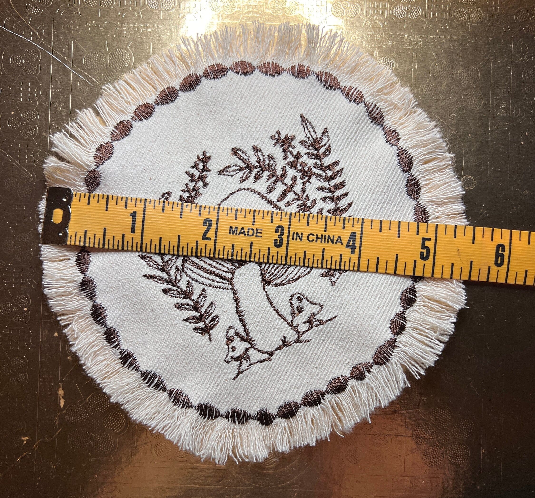 MUSHROOMS Round PATCH fringed border art Natural Beige Denim Iron On patch 5.5 little hippie magic mushy embroidered Decal pin frayed sewn Appliques & Patches