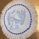MUSHROOMS Round PATCH fringed border art Natural Beige Denim Iron On patch 5.5 little hippie magic mushy embroidered Decal pin frayed sewn Appliques & Patches