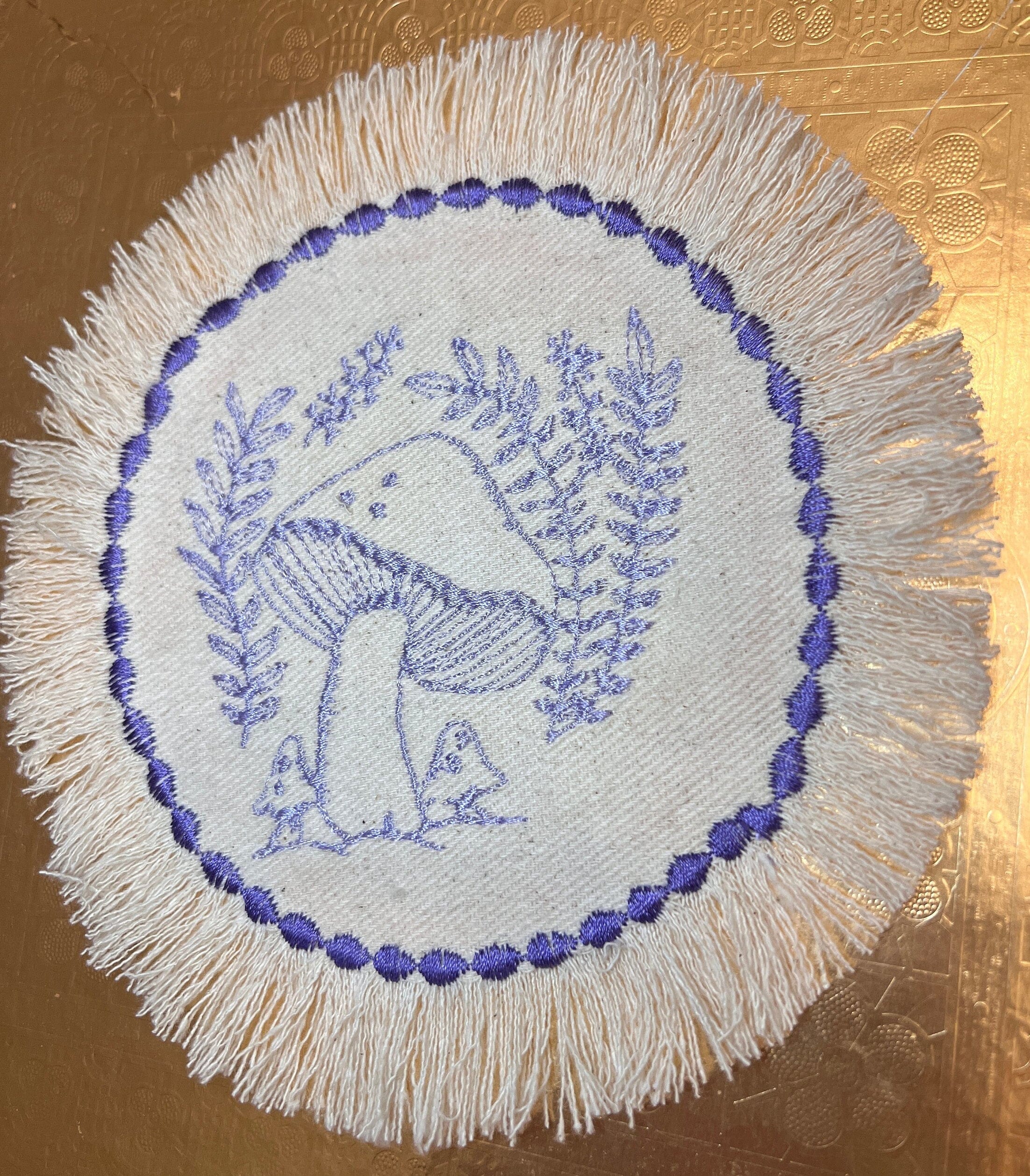 MUSHROOMS Round PATCH fringed border art Natural Beige Denim Iron On patch 5.5 little hippie magic mushy embroidered Decal pin frayed sewn Appliques & Patches