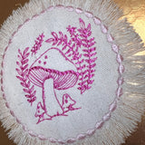 MUSHROOMS Round PATCH fringed border art Natural Beige Denim Iron On patch 5.5 little hippie magic mushy embroidered Decal pin frayed sewn Appliques & Patches