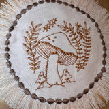 MUSHROOMS Round PATCH fringed border art Natural Beige Denim Iron On patch 5.5 little hippie magic mushy embroidered Decal pin frayed sewn Appliques & Patches
