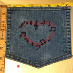 MUSICAL Notes Heart HOT POCKET art Indigo Denim Music Notes patch - Large 7 X 7 Appliques & Patches