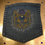 Mystic Kitty CAT HOT POCKET - embroidered Denim patch 6X6 Iron On Psychic Soule Patch Appliques & Patches