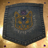 Mystic Kitty CAT HOT POCKET - embroidered Denim patch 6X6 Iron On Psychic Soule Patch Appliques & Patches