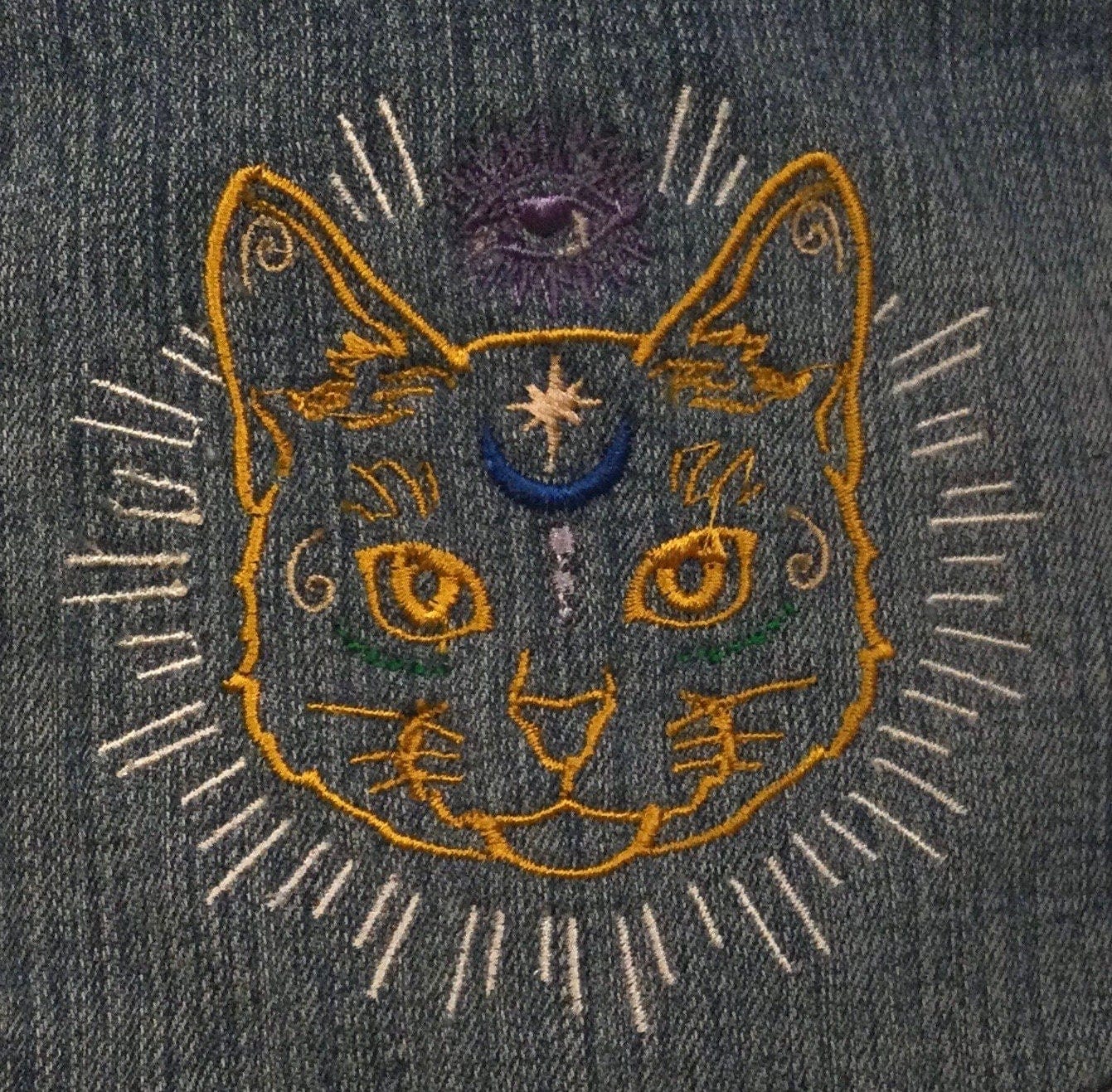 Mystic Kitty CAT HOT POCKET - embroidered Denim patch 6X6 Iron On Psychic Soule Patch Appliques & Patches
