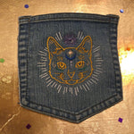 Mystic Kitty CAT HOT POCKET - embroidered Denim patch 6X6 Iron On Psychic Soule Patch Appliques & Patches