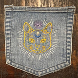 Mystic Kitty CAT HOT POCKET - embroidered Denim patch 6X6 Iron On Psychic Soule Patch Appliques & Patches