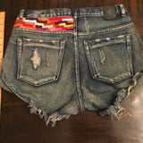 One Teaspoon OOAK Festival Cut Off Denim Shorts Hand Embroidered Shorts