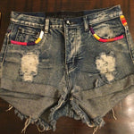 One Teaspoon OOAK Festival Cut Off Denim Shorts Hand Embroidered Shorts