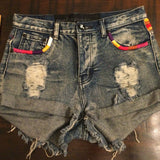 One Teaspoon OOAK Festival Cut Off Denim Shorts Hand Embroidered Shorts