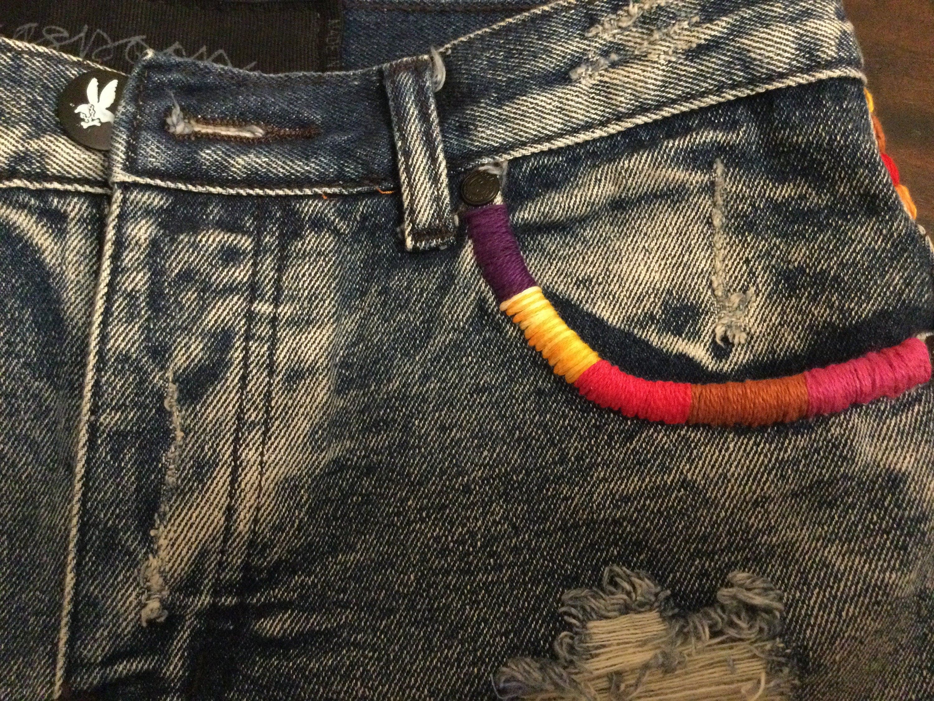 One Teaspoon OOAK Festival Cut Off Denim Shorts Hand Embroidered Shorts