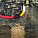 One Teaspoon OOAK Festival Cut Off Denim Shorts Hand Embroidered Shorts