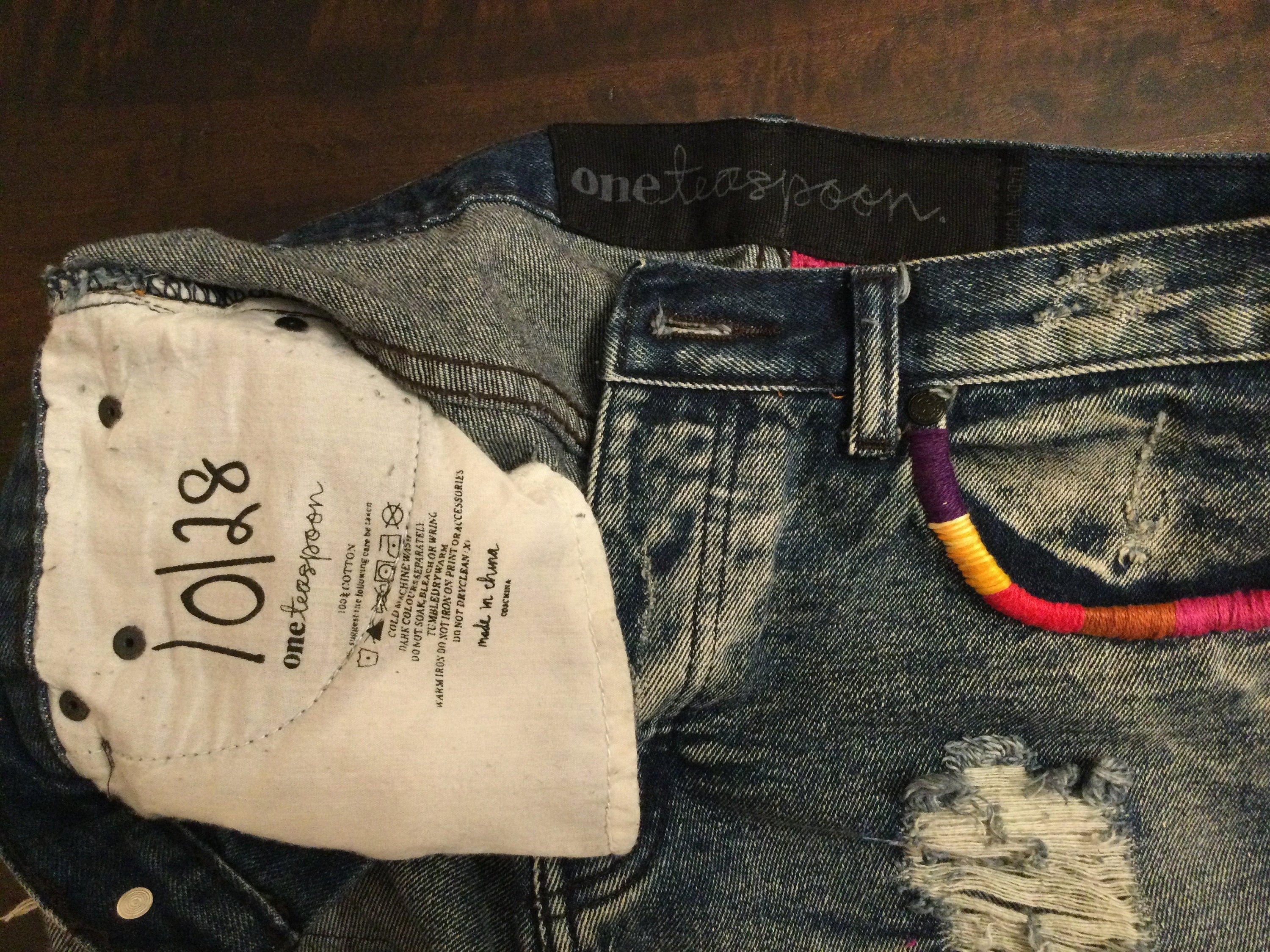 One Teaspoon OOAK Festival Cut Off Denim Shorts Hand Embroidered Shorts