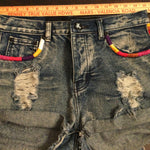 One Teaspoon OOAK Festival Cut Off Denim Shorts Hand Embroidered Shorts