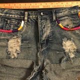 One Teaspoon OOAK Festival Cut Off Denim Shorts Hand Embroidered Shorts
