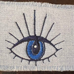 Protective Blue EYE SOULE PATCH bleached light denim patch embroidered Good Karma Evil Eye Iron On Decal w Frayed Edges pin sew patchwork Appliques & Patches