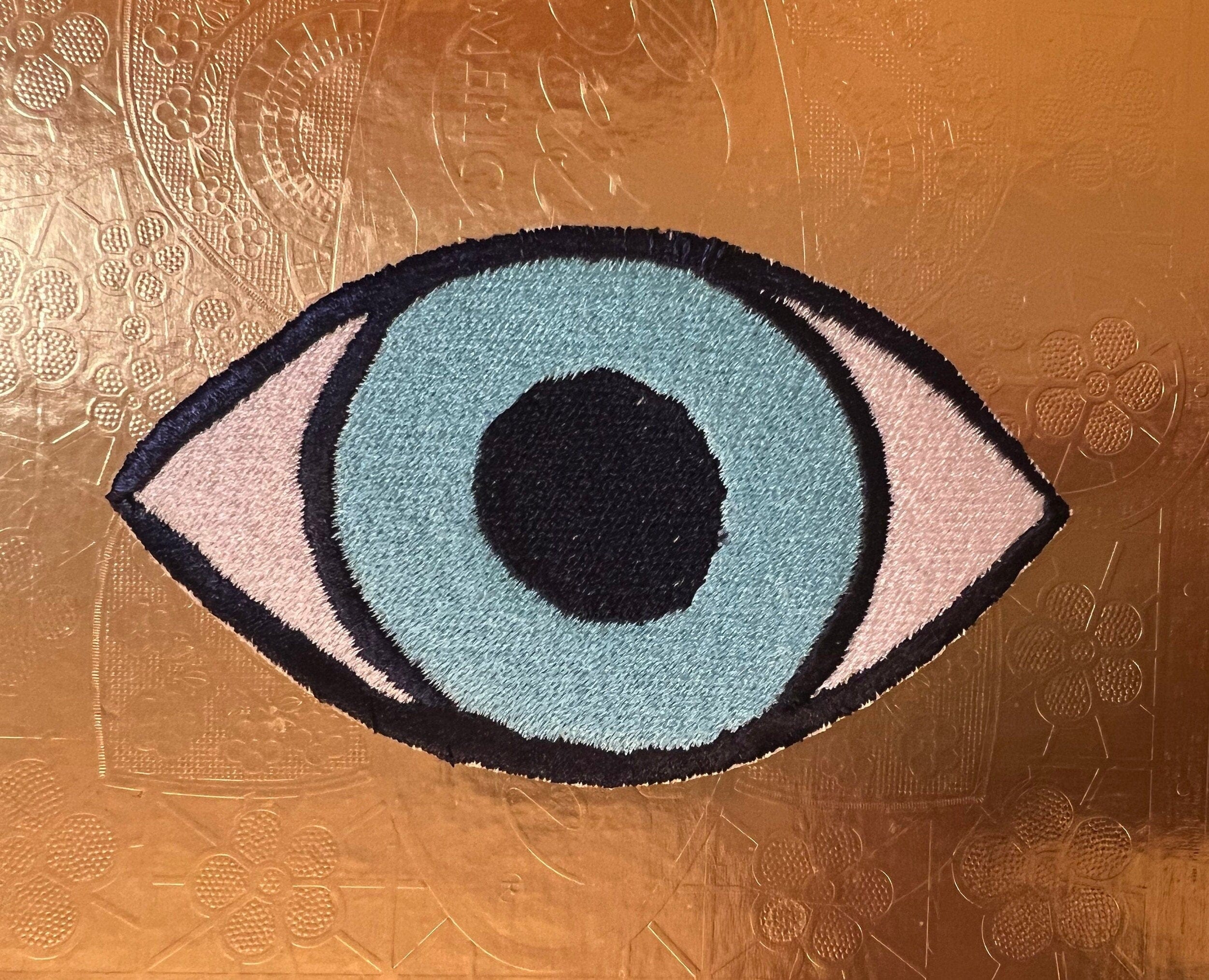 Protective Evil EYE SOULE PATCH art Denim Iron On Decal patch 4 X 2.25 black blue white embroidered Large Eye Talisman ironon patchwork Appliques & Patches