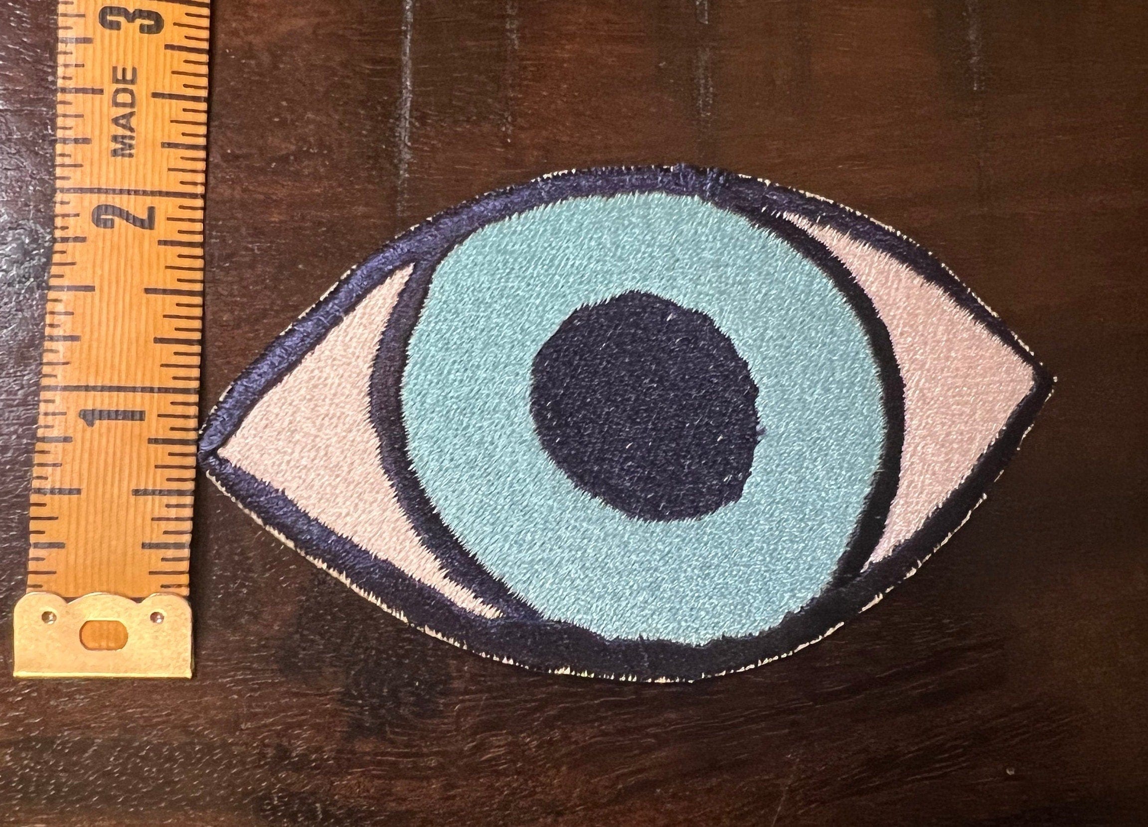 Protective Evil EYE SOULE PATCH art Denim Iron On Decal patch 4 X 2.25 black blue white embroidered Large Eye Talisman ironon patchwork Appliques & Patches