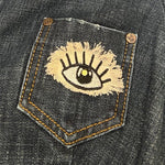 Protective EVIL Eye Talisman Decal GOOD LUCK Handmade Pin Embroidered Frayed Natural Denim tie tack Pin  Iron On ironon decals Hat pin Brooches & Lapel Pins