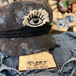 Protective EVIL Eye Talisman Decal GOOD LUCK Handmade Pin Embroidered Frayed Natural Denim tie tack Pin  Iron On ironon decals Hat pin Brooches & Lapel Pins