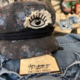 Protective EVIL Eye Talisman Decal GOOD LUCK Handmade Pin Embroidered Frayed Natural Denim tie tack Pin  Iron On ironon decals Hat pin Brooches & Lapel Pins