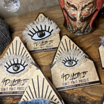 Protective EVIL Eye Talisman Decal GOOD LUCK Handmade Pin Embroidered Frayed Natural Denim tie tack Pin  Iron On ironon decals Hat pin Brooches & Lapel Pins