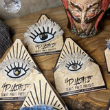 Protective EVIL Eye Talisman Decal GOOD LUCK Handmade Pin Embroidered Frayed Natural Denim tie tack Pin  Iron On ironon decals Hat pin Brooches & Lapel Pins