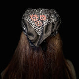 PROTECTIVE EYE Bandana Hand Embroidered Stitched Black Bandanna with Pink Stitches Mystic Design handmade Scarf 4 Eyes 2 corner embroidery Bandanas