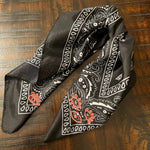 PROTECTIVE EYE Bandana Hand Embroidered Stitched Black Bandanna with Pink Stitches Mystic Design handmade Scarf 4 Eyes 2 corner embroidery Bandanas