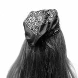PROTECTIVE EYE Bandana Hand Embroidered Stitched Black Bandanna with Pink Stitches Mystic Design handmade Scarf 4 Eyes 2 corner embroidery Bandanas