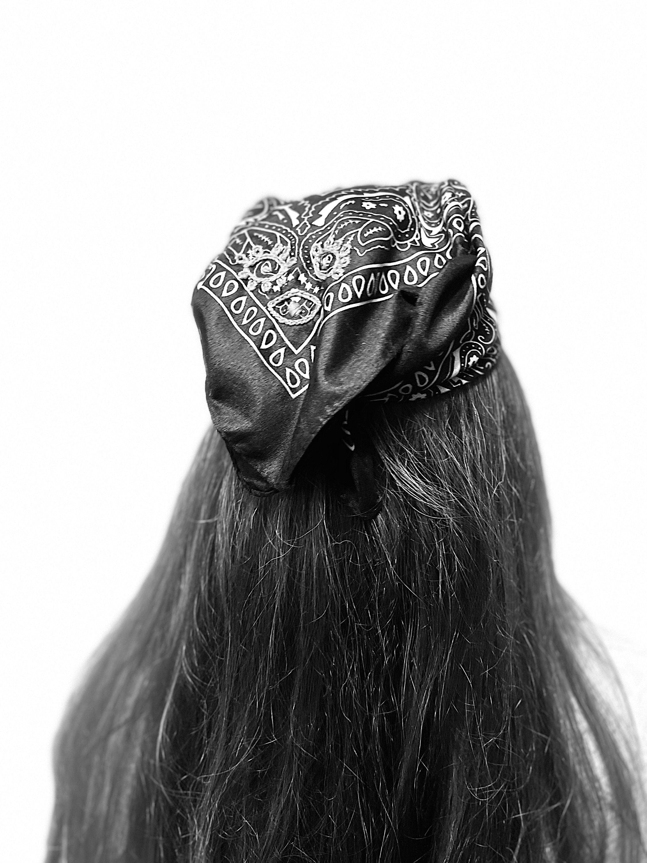 PROTECTIVE EYE Bandana Hand Embroidered Stitched Black Bandanna with Pink Stitches Mystic Design handmade Scarf 4 Eyes 2 corner embroidery Bandanas