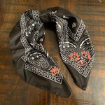 PROTECTIVE EYE Bandana Hand Embroidered Stitched Black Bandanna with Pink Stitches Mystic Design handmade Scarf 4 Eyes 2 corner embroidery Bandanas