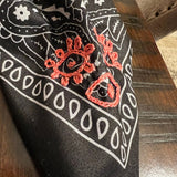 PROTECTIVE EYE Bandana Hand Embroidered Stitched Black Bandanna with Pink Stitches Mystic Design handmade Scarf 4 Eyes 2 corner embroidery Bandanas