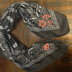 PROTECTIVE EYE Bandana Hand Embroidered Stitched Black Bandanna with Pink Stitches Mystic Design handmade Scarf 4 Eyes 2 corner embroidery Bandanas